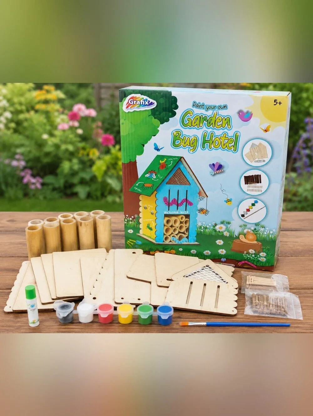 Grafix Paint Your Own Garden Bug Hotel Wooden Craft Kit Kids DIY Open Box Comple